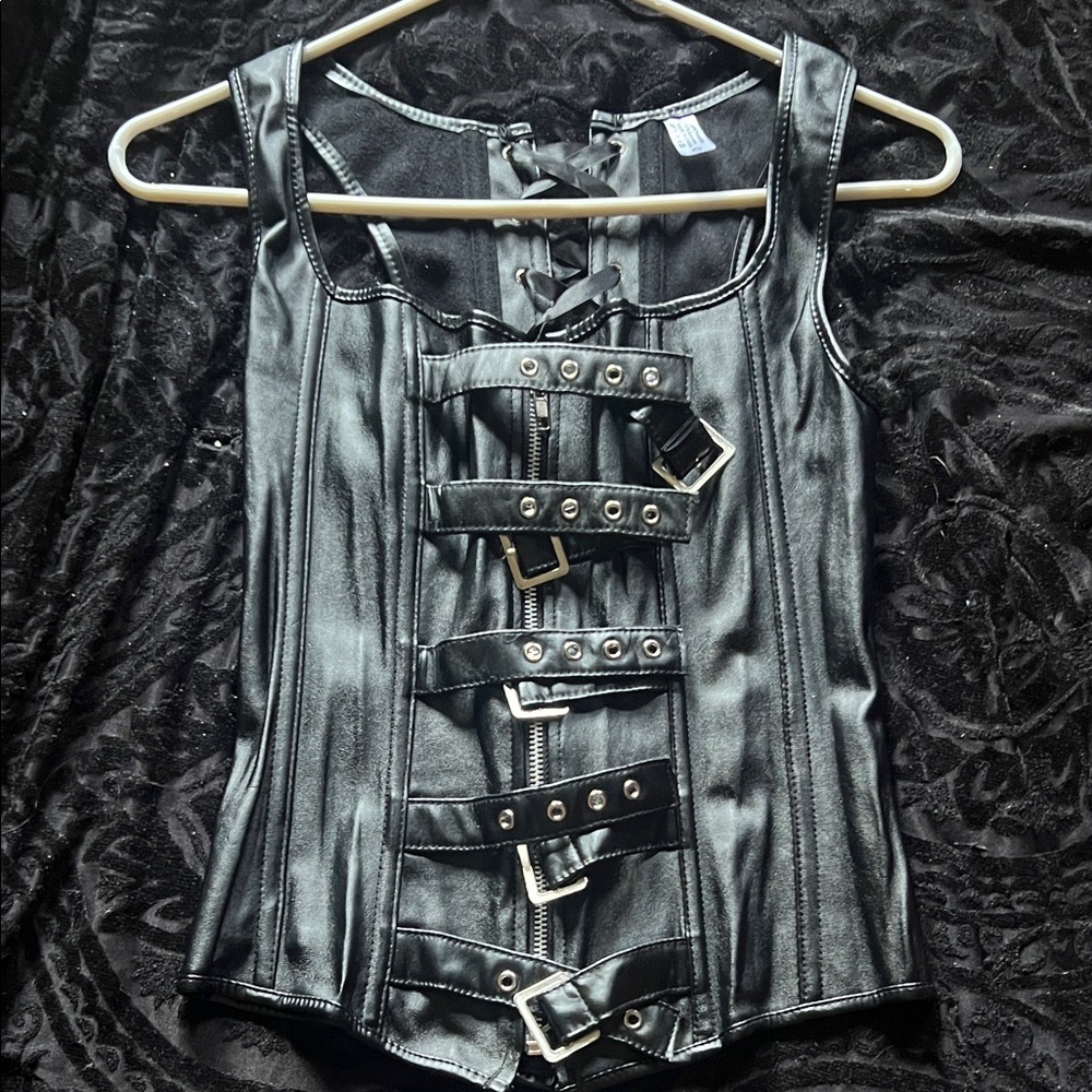 Black Buckle Strap Corset Top